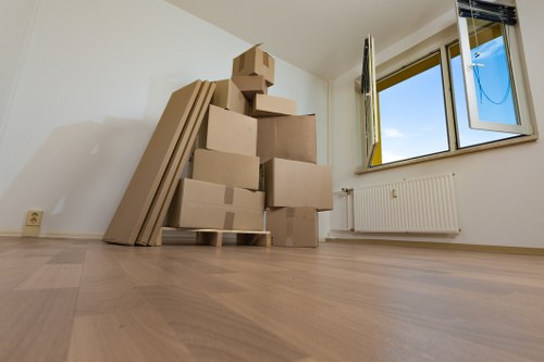 House moving team working in a Chiswick residential street